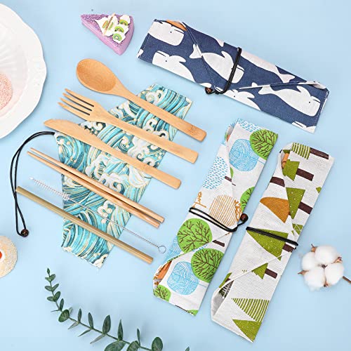 Boao 4 Sets Bamboo Utensils Wooden Utensils Set Reusable Cutlery Travel Chopsticks Fork Spoon Straw Portable Utensil Case for Travel Hiking Picnic Camping Cooking Office Kitchen (Natural Style)