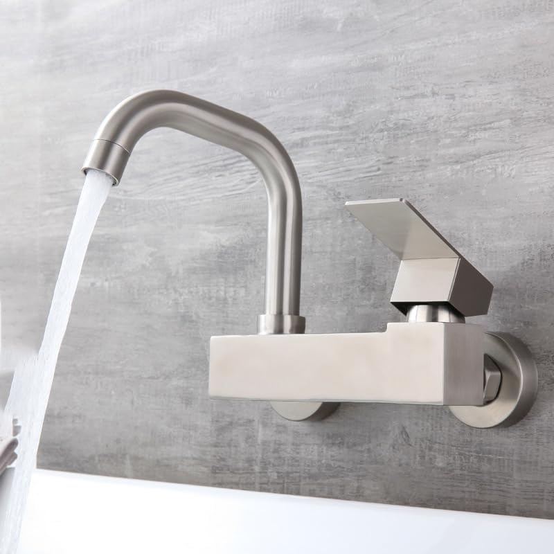 VELORE Brushed Stainless Steel Wall-Mounted Faucet - 360° Rotation Hot-Cold Mixer Tap for Bathroom, Kitchen, Balcony Laundry & Pool