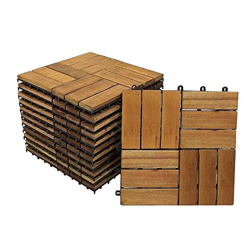 SAM® 12-lamers akacia uteplattor, set med 33 brickor för ca. 3 m², FSC® 100 % certifierad, trädgårdskakel, golv med dräneringsunderstruktur, sammanlänkade klickplattor för trädgård eller balkong, halkfria set of 11 (1m²) mosaic pattern