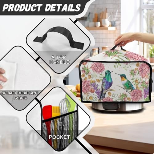 TODIYADDU Hummingbird Floral Slow Cooker Cover for Women Trendy Air Fryer Cover Dust Cover with Storage Pocket and Handle Portable Slow Cooker Carrying Bag Kitchen Small Appliance Covers Gifts - Image 7