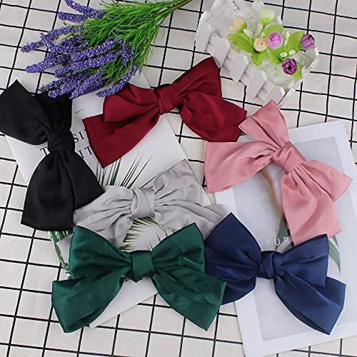 Big Hair Bows For Women 6 Inch Cute Hair Clips Bows Clips For Girls Ribbon Hair Barrettes Satin Polished Bowknot Hair Accessories For Women Ladies(6 Pack) #TOP6
