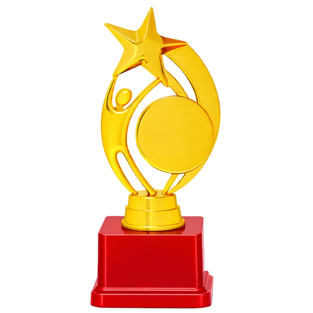 Pack of 5 Premium Plastic Trophy 21 CM | Golden Winner Award Trophy with Strong Red Base | School Sports Prize Trophy for Kids Competition, Annual Function & Achievement Awards (1, 21 CM)-image-18