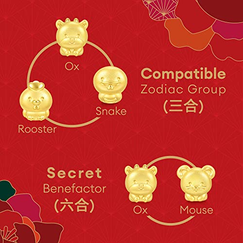 Chow Sang Sang 999 24K Solid Gold Mini Charm Chinese Zodiac Lovely Cute Animal Mini Charm Blessing Bracelet For Women 93692C (Ox) #TOP3