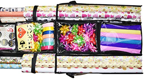 Freegrace Double Sided Hanging Gift Wrap Organizer | Large 16" X 41" Wrapping Paper Rolls Storage Bag | Tearproof & Space Saving Closet Gift Bag Organization Solution (Black) #TOP5