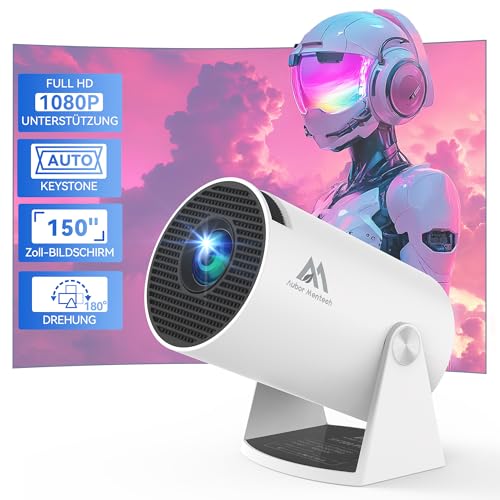 Aubor Mentech Beamer, Mini Beamer mit WLAN und Bluetooth, 180° tragbarer Projektor, 1080P-Unterstützung, 150‘’ Smart-Projektor mit Android TV 11.0, Short Throw, Auto Keyston für Outdoor/Heimkino, Weiß Aubor Mentech Beamer, Mini Beamer mit WLAN und Bluetooth, 180° tragbarer Projektor, 1080P-Unterstützung, 150‘’ Smart-Projektor mit Android TV 11.0, Short Throw, Auto Keyston für Outdoor/Heimkino, Weiß