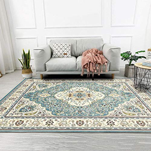Tapis de sol rond géométrique bleu clair 140x200cm rétro et durable - 3