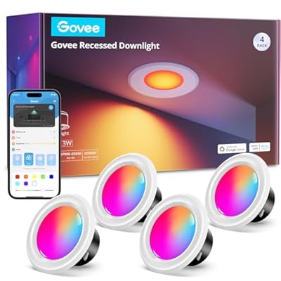 Govee Smart Retrofit Recessed Lighting 4 Inch, Wi-Fi Bluetooth Direct Connect RGBWW Retrofit Can Lights, 65 Scene Modes, Works with Alexa & Google Assistant, 800 Lumens, 4 Pack