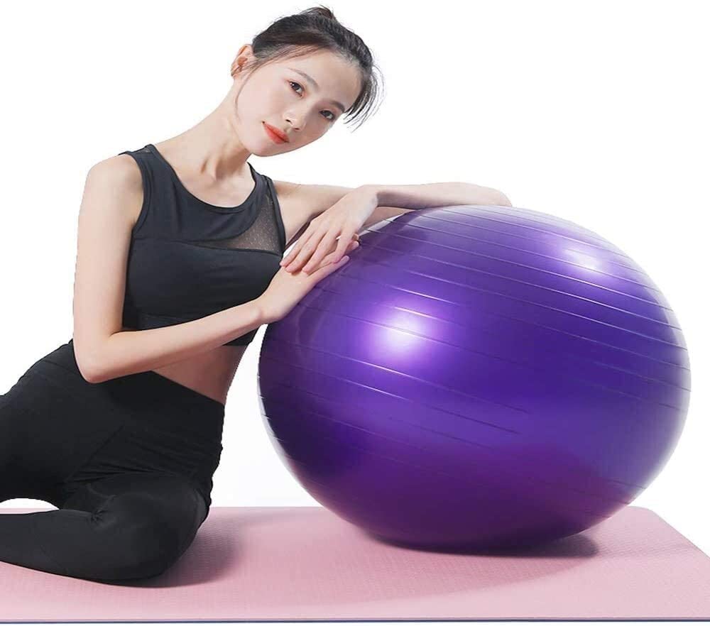 Piłka fitness do jogi i pilatesu, z pompką powietrza, idealna do treningu w domu lub biurze, treningu równowagi i stabilności, rozmiar 55 cm