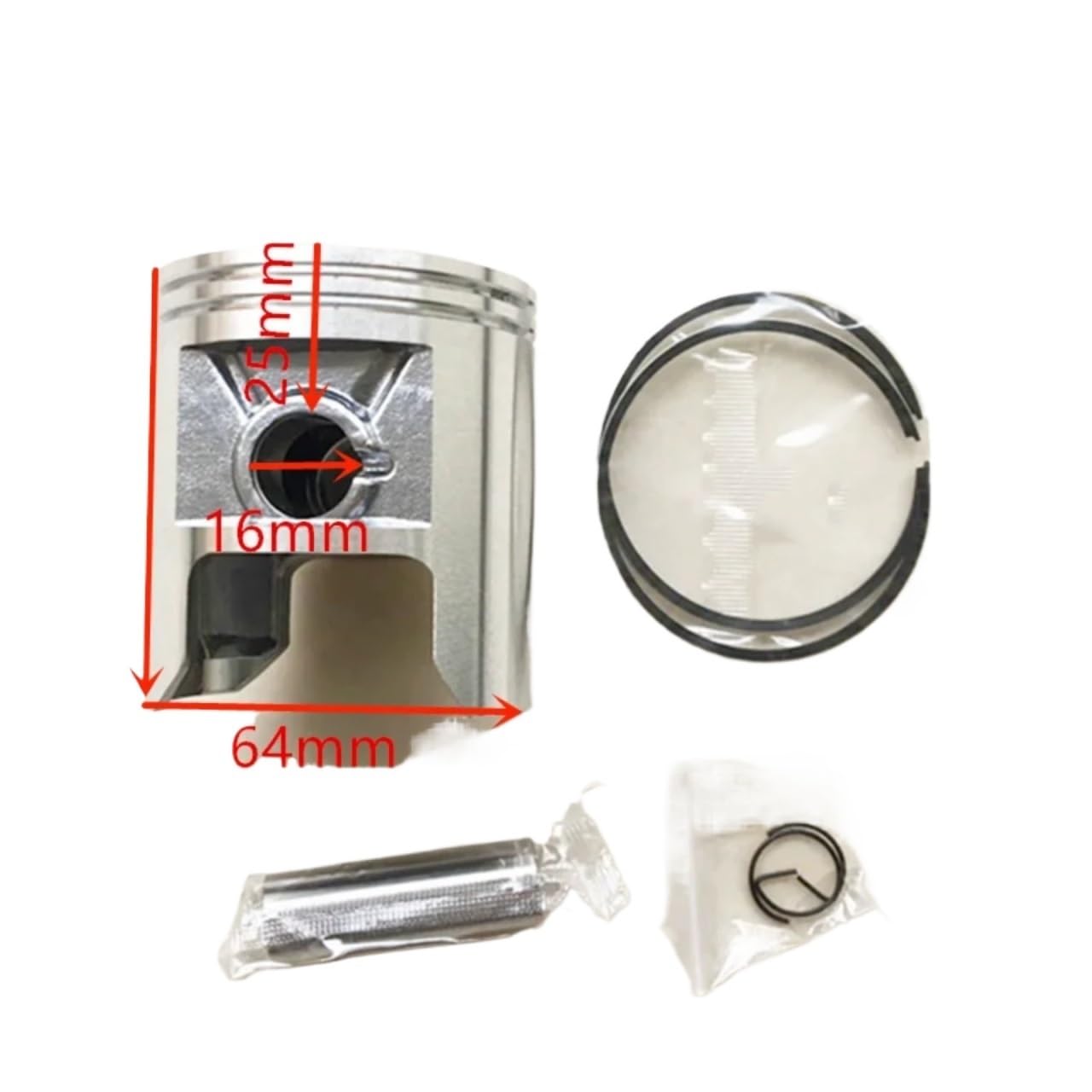 pistone Motore Fascia Elastica Compatibile con Suzuki per TS185 Moto Alesaggio 64 Mm Perno 16 Mm Parti del Motore per Moto Kit Fasce Elastiche Pistone per Moto Gruppo Pistone