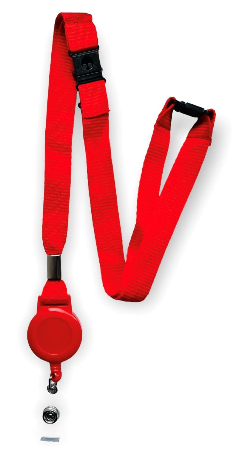 Colourful 15mm Lanyard with Triple (3 Point) Safety Breakaway & Retractable Integrated Badge Reel (Red, 5 Lanyards) โ image 1