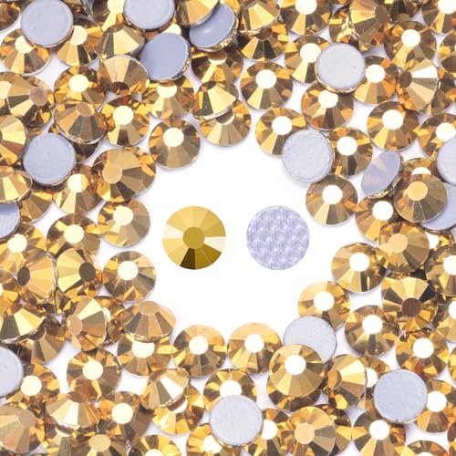 Image of Hotfix Rhinestones Bulk 300PCS SS30 (6.3-6.5mm), Gold Glass Rhinestones for Clothes, Tumblers, Shoes DIY, Heat Transfer Flatback Gems for Crafts & Decoration
