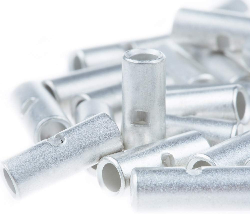 AIRIC UL Listed Non Insulated Butt Connectors 12-10 AWG, 100 pcs Electrical Seamless Crimping Terminals, Uninsulated Wiring Crimps Connector, Bare Copper Crimp Splice Terminal for 12,10 Gauge Wire