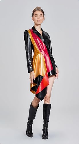 Miniatura 4 de Diseñador exclusivo medio peplum chaqueta de cuero genuino para las mujeres diseño multicolor negro rojo bronceado