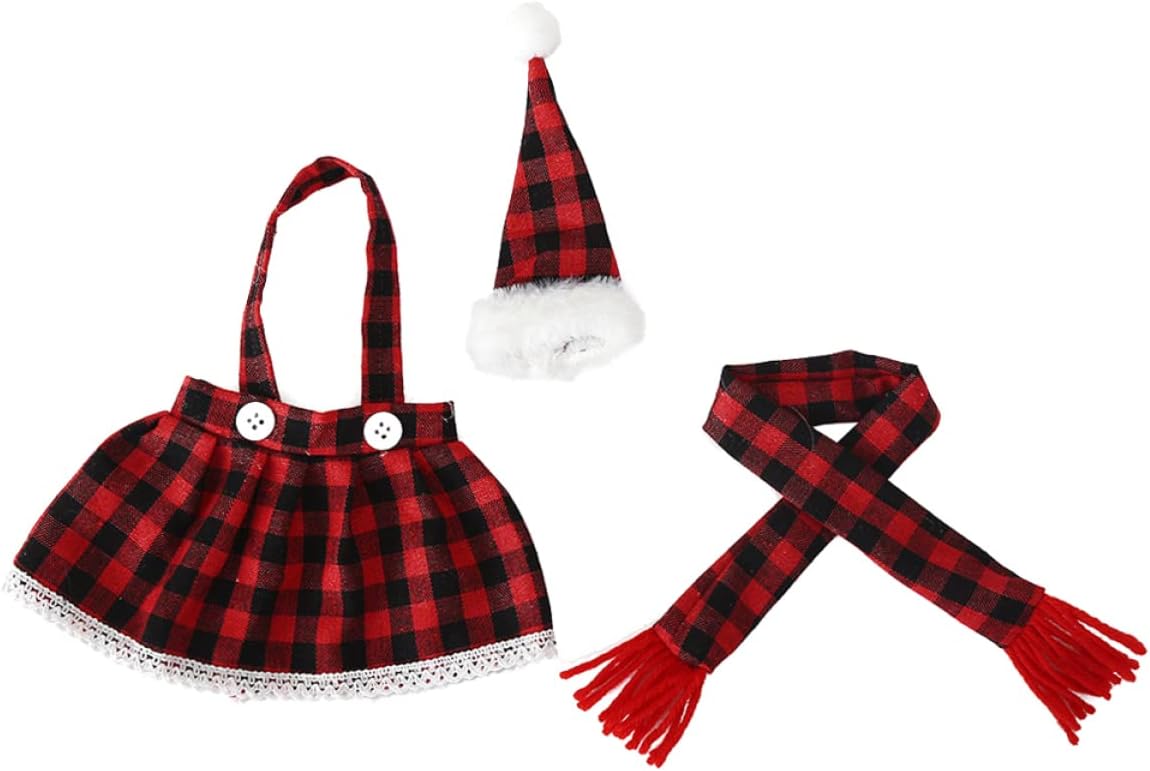 Mini Christmas Wine Bottle Cover Set Plaid Cloth Funny Decor