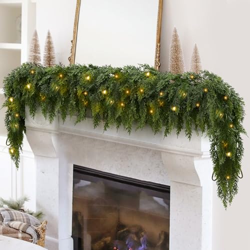 2Pcs 6FT Christmas Garland with Lights, Real Touch Cedar Garland - image 4