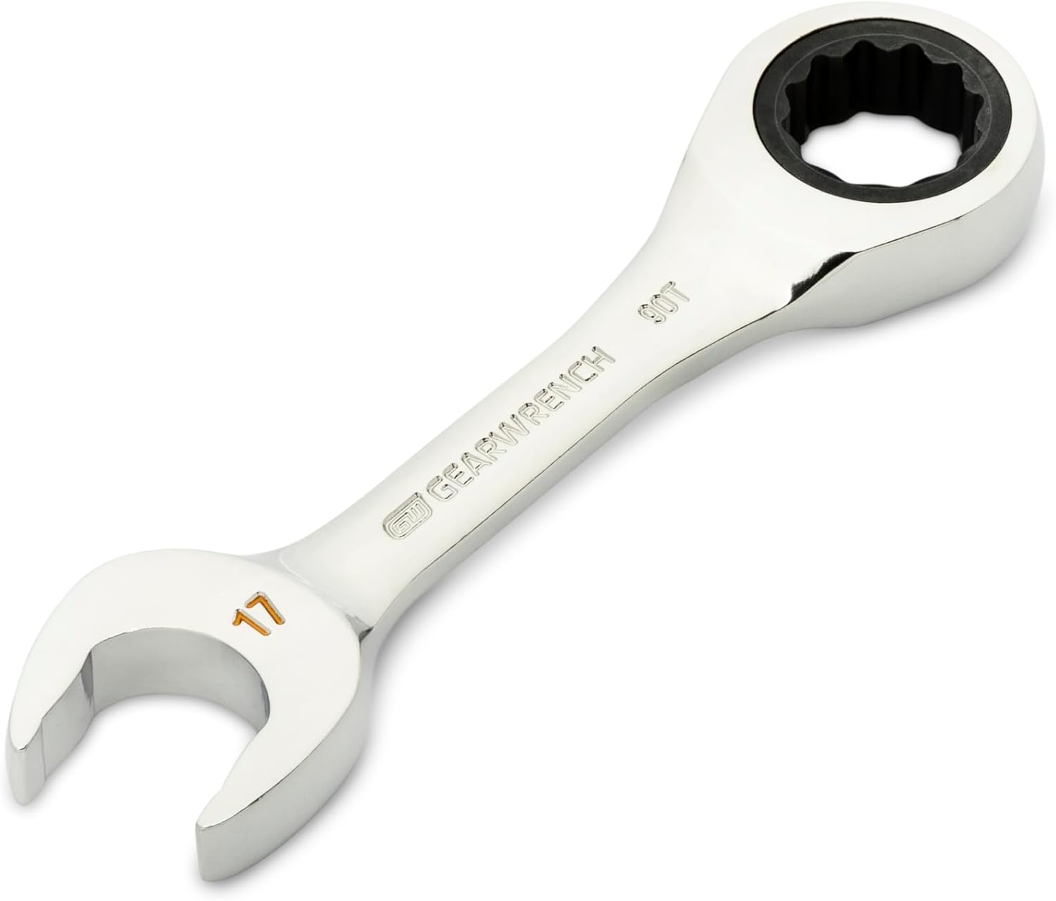 GEARWRENCH 17mm 90-Tooth 12 Point Stubby Combination Ratcheting Wrench | 86847