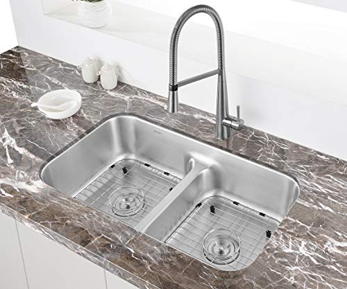 Ruvati 32-Inch Low-Divide 50/50 Double Bowl Undermount 16 Gauge Stainless Steel Kitchen Sink – Rvm4350 #TOP5