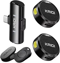 Microfone de Lapela Sem Fio Bluetooth Kit 2 Microfonones Abafamento de Ruído Até 10 Horas Tempo de Trabalho Compatível com Camera, iPhone, Android, PC - Conexão Android e USB-C - Linha Kaidi Premium