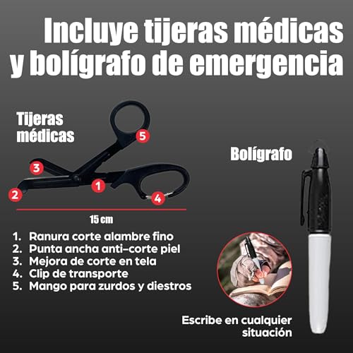 Miniatura 4 de Pack Torniquete Táctico. Kit Supervivencia Homologado Para Hemorragias. Emergencias En Senderismo, Militar, Enfermero, Policía, Montaña. Control Pérdida De Sangre. Botiquín Primeros Auxilios Ifak