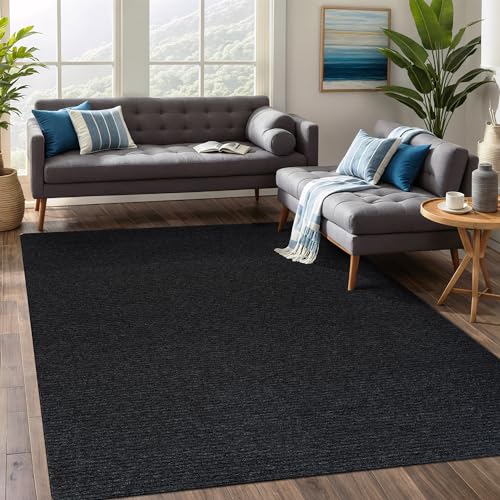 Beverly Rug Non-Slip Modern Rug 6x9 Solid Traditional Rubber Backing Machine Washable Soft Thin Indoor Area Rugs for Living Room Stain Resistant Non Shedding Casual Carpet (6 x 9 Dark Gray)