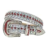 100 nuevo y de alta calidad DDSP Correa para Hombres Mujeres Rhinestones Belt Western Cowgirl Cowboy Bling Crystal Pin Hebilla Diamante Tachuelas Cinturones (Belt Length : 46 Inch, Color : Silver Red)