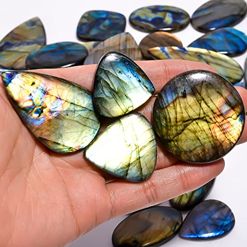 Natural Labradorite Loose Gemstone 5 Piece Labradorite Cabochons Lot Jewelry Making Loose Gemstone, Stone Shape Oval & Pear, Stone Size 20-35 Mm #TOP3