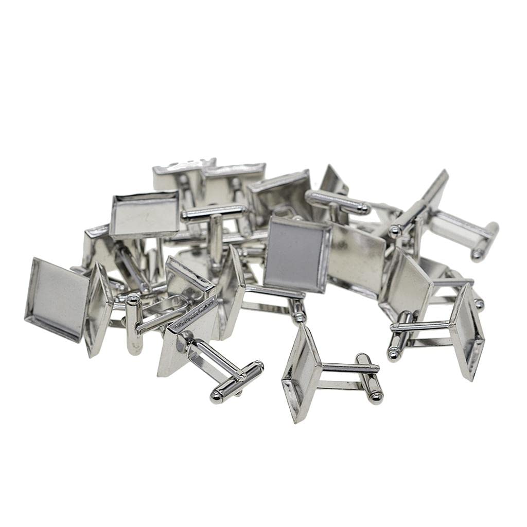 ATORSE™ 20 Sets Blank Square Cufflink Silver-image-32
