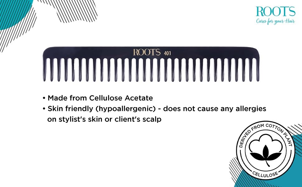 Image of ROOTS - Professional Hair Cutting Comb | Wide Teeth | Salon Grade - For Men & Women | Ideal for Sectioning, Hair Partition & Colouring | Round Teeth prevent Hair & Scalp Damage | Model No. 401