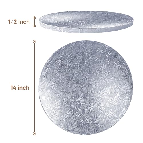 Cakebon Round Cake Boards - Sturdy 1/2 Inch Thick Drums - 14 Inch Professional Smooth Straight Edges Silver 1-Pack