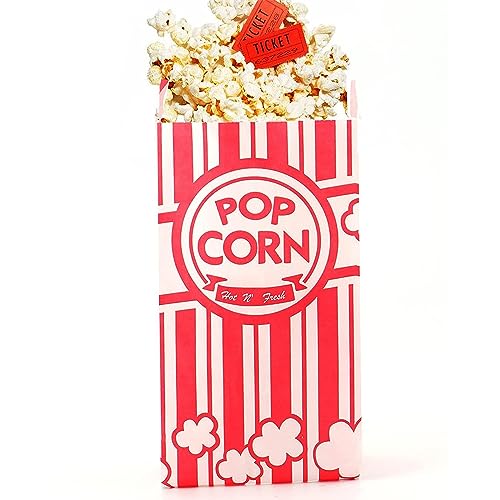 Tebery 200 Pcs Popcorn Bags, Popcorn Paper Bag, Movie Nights Pop Corn Bag Popcorn Box, Snacks Container Candy Bags for Carnival, Party, Wedding
