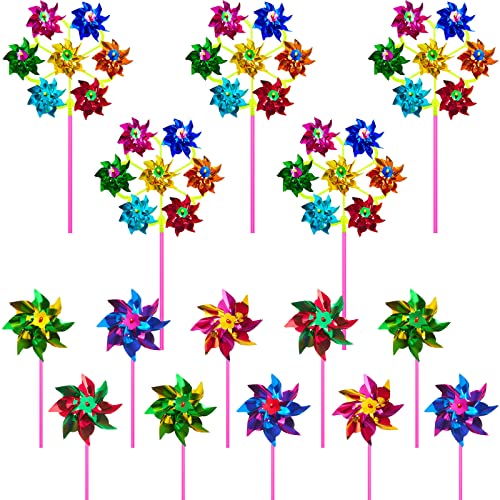 15 Pièces Moulins à Vent en Aluminium Inclure 5 Moulinets Arc-en-Ciel Colorés de Jardin avec 7 Cercles de Têtes et 10 Moulins à Vent Anti-Oiseaux à Tête Unique pour Décoration Pelouse Cour Cover