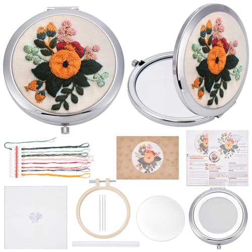 Miroir compact motif imprimé floral pour retouches nomades