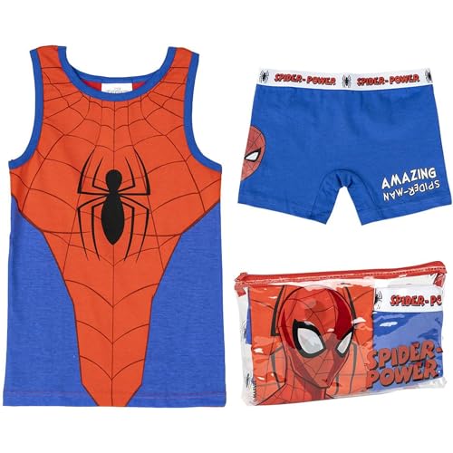Pack pijama curto de alças e precisa de Homem-Aranha - cor azul, vermelho e branco - 100 % algodão 145 gsm - produto original desenhado em Espanha, Azul, branco e vermelho