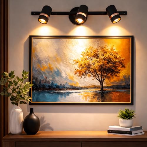 Image of TRIPPING 9watt Warm White Light Color Adjustable 3-Head LED Wall Lamp - Black & Gold Metal Body Focus Spot Light for Dressing Table, Mirror & Accent Walls (43x15x9 cm)