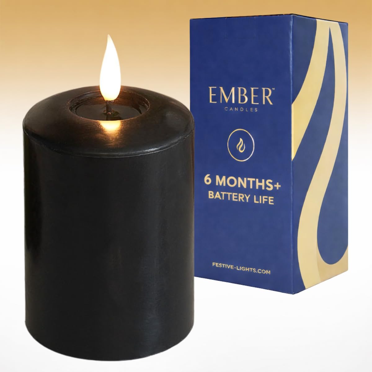 EMBER™ LED Candle Flameless Flickering Signature Black Battery Powered 10cm