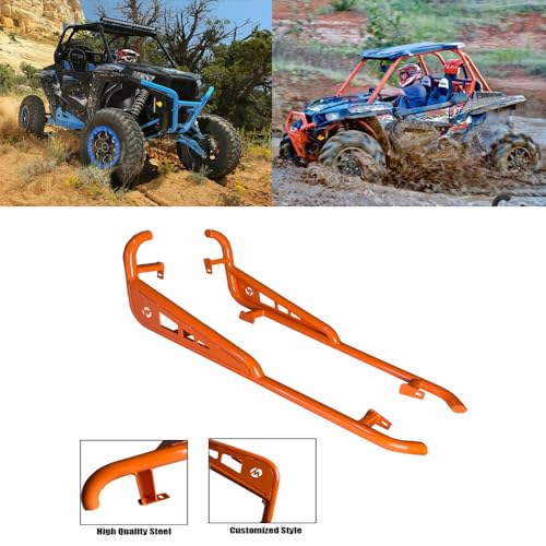 RZR Rock Sliders Nerf Bars – Heavy-Duty Side Step & Tree Kickers – Fits 2014-2023 Polaris RZR 900 Trail, 900S, 1000S, 1000XP, Turbo (2-Seater) – Includes Mounting Bolts (Orange) by WRLWY - Image 5