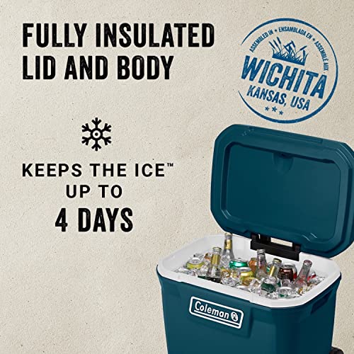 Image of Coleman Classic Series Insulated Portable Wheeled Cooler, Leak-Resistant Outdoor Hard Cooler Keeps Ice up to 5 Days, 62qt /65qt /100qt Options