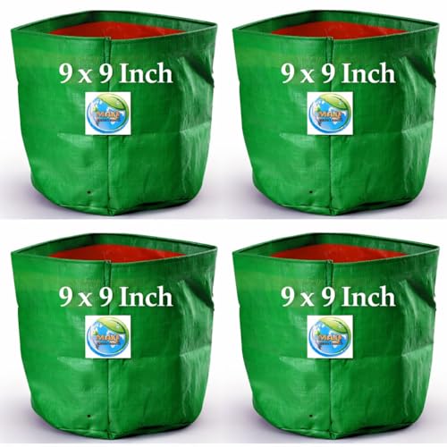 Image of MASHKI 9 inch x 9 inch Garden Green HPDE Growbags, for Home Gardening, Terrace Balcony Gardening Grow Bag (MGB-9X9 4NOS)