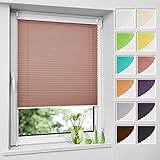 Premium Plissee ohne Bohren Plisee klemmfix (Zimtrot, 90 x 130 cm) Plisseerollo Jalousien Rollos für Fenster, easyfix & verspannt, Sichtschutz & Sonnenschutz