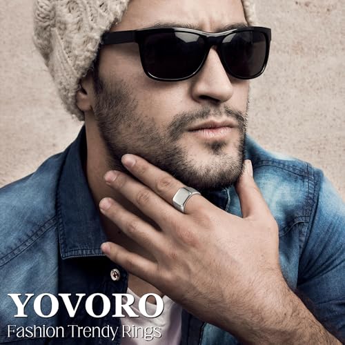 YOVORO 3Pcs Stainless Steel Signet Rings Chunky Wide Band Ring for Men Women Cuban Link Chain Rings Fashion Matte Finish Plain Ring Comfort Fit Size 11 Silver