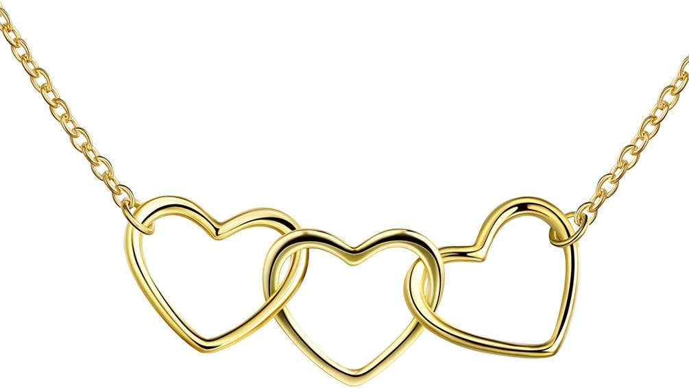 Triple Heart Necklace for Women 925 Sterling Silver Infinity Love Heart Necklace Three Interlock Heart Best Friends Necklace Sisters BFF Necklace Christmas Neckalce Gifts for Mom Daughter Friends