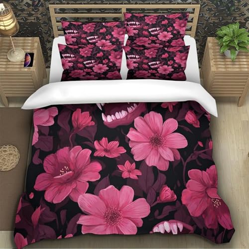 Housse de couette fleur sanglante 140x200 parure de lit imprimé 3D microfibre ado - 5