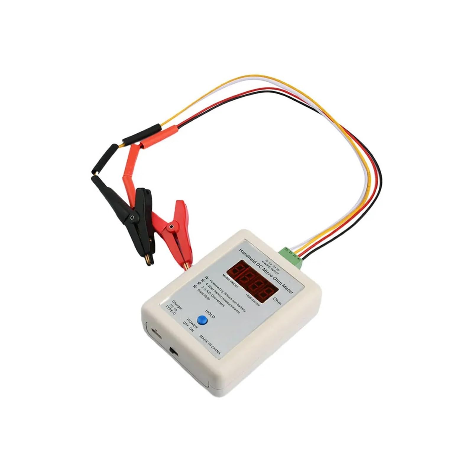 Miliohmímetro De CC Portátil, Comprobador Baja Resistencia, Medidor Kelvin Cuatro Cables, Recargable Con Pinza Pequeña