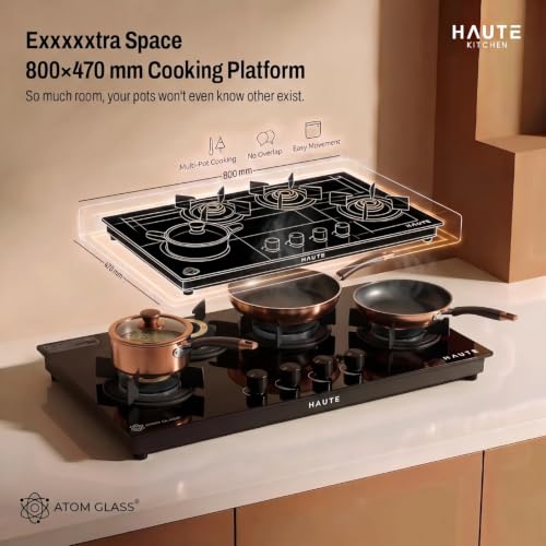 Image of Haute Evoque series 4.0 Black 4 Burner Manual Stove | 8 MM Atom Glass | ISI certified |Door Step Service |10 Year Warranty by Haute Home
