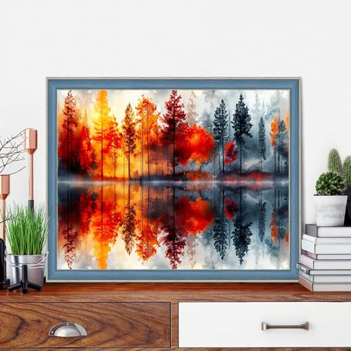 Image of Stamped Cross Stitch Kits for Adults - Lake & Forest Reflection Embroidery Kits for Beginners Adults,11 CT Patterns Dimensions Counted Cross Stitch Kits for Adults Arts Craft 12x16 inch