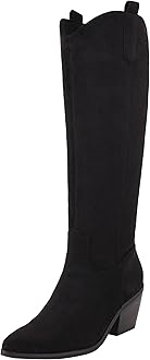 Reitoye Cowboy Boots for Women Embroidery Western Cowgirl Knee High Chunky Heel Boots with Pull-Up Tabs