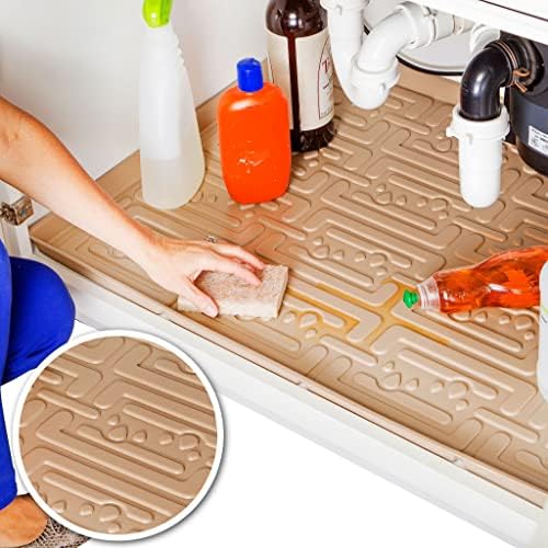 Xtreme Mats - Waterproof Under Sink Mat for Kitchen & Laundry Cabinets, Pick Your Size - 22" Depth Cabinet Shelf Protector, Flexible Under Sink Drip Tray Liner (Beige, 25" 1/4 x 19 1/4)