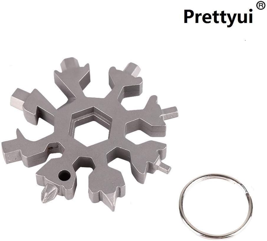 Prettyui 18-in-1 Snowflake Multi-Tool Card Stainless Steel Screwdriver Keychain Combination Tools Compact Portable Outdoor Adventure Multitools (Silver)
