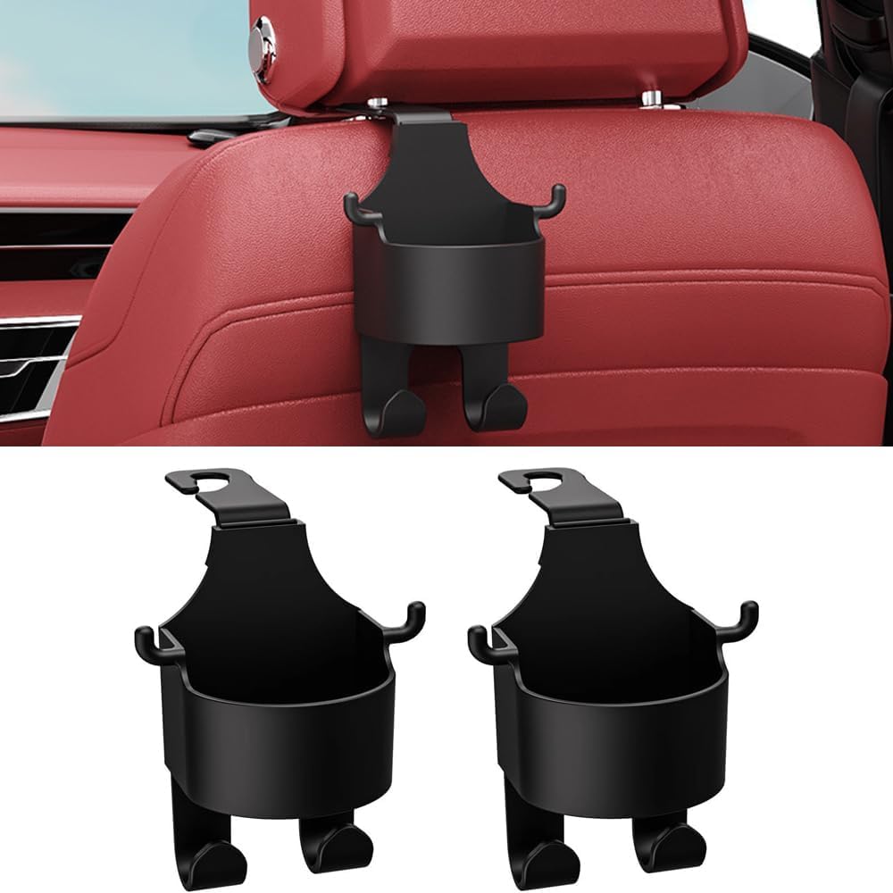 2-in-1 Cup and Mobile Holder for Car Seat Headrest With Hooks - Multifunctional Phone Holder and Cup Holder, Black (2 Pcs)