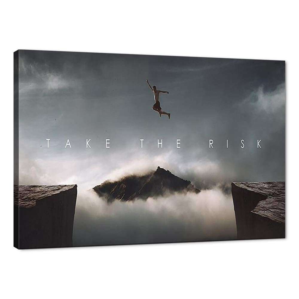 Yatsen Bridge Take The Risk Motivational Quote Wall Art Canvas, Inspirational Poster Print Abstract Painting Wall Picture Modern Home Decor Ready to Hang - 18x12 inches